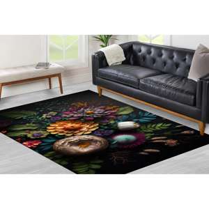 Tapis floral botanique : Tapis d'entrée élégant de style jardin, avec poils doux - Product Image 5