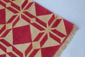 Red Golden 4x6 ft Handwoven Cotton Dhurrie <b>Rug</b> Indian Artisan Made Braided Technique Geometric Zig Zag Pattern Washable for Home - Product Image 3