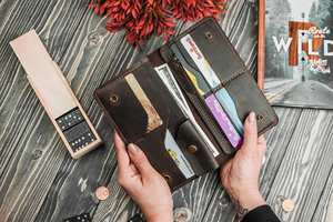 Portefeuille pour hommes de luxe personnalisé de l'usine ALW Porte-cartes portable à bouton en cuir véritable vintage avec LOGO-LW02 personnalisé - Product Image 2