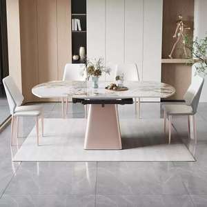 <span class=keywords><strong>Table</strong></span> de salle à manger extensible <span class=keywords><strong>ronde</strong></span> moderne de luxe avec plateau en pierre frittée blanche et plateau en marbre - Product Image 4
