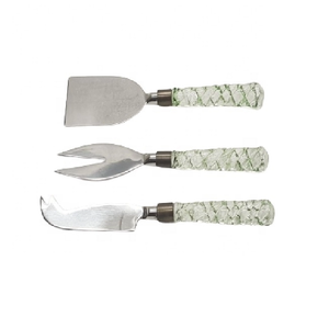 Herramientas de queso de madera de mango grabadas a mano esparcidores de queso de acero inoxidable de lavado blanco con cuchillo de mesa Material de metal - Product Image 6