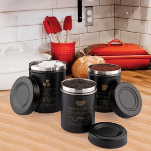 โถเก็บกาแฟดำทรงกระบอกดีไซน์ทันสมัยเรียบง่ายพร้อมลายพิมพ์ข้อความ - Product Image 4