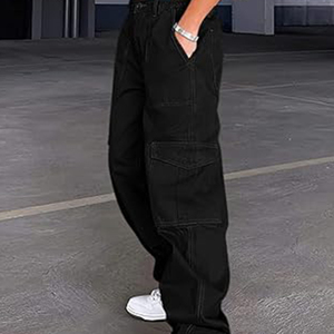 2025 pantalones de entrenamiento Unisex de concha suave 100% de lona de algodón ligero con múltiples bolsillos lavado oscuro monos de cintura media para hombres - Product Image 2