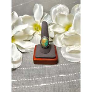 Navajo Handmade Fox <b>Turquoise</b> & Sterling Silver <b>Ring</b> Stainless Steel Fashion <b>Ring</b> with Oval Cut Diamond Size 10 Bezel Setting - Product Image 1