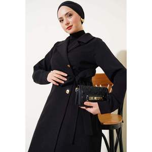 Cape à double boutonnage sur le côté Noir - Product Image 3