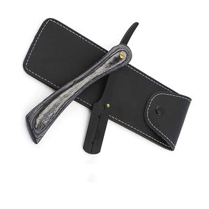 มีดโกนตรงสีดำสำหรับผู้ชายมีดโกนหนวดแบบใช้แล้วทิ้งมีด้ามจับไม้สำหรับช่างตัดผม - Product Image 2