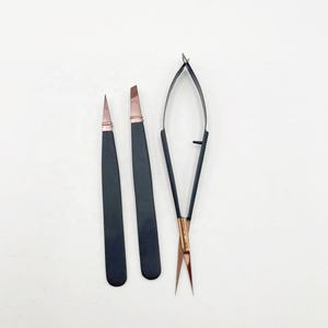 <b>Eyebrow</b> Tweezers Set Wholesale Stainless Steel Spring Scissor Rose Gold With Black Slanted Plucking Tweezers For <b>Hair</b> <b>Removal</b> - Product Image 3