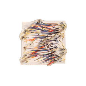 Beige Silk <b>Square</b> <b>Scarf</b> with Brush Pattern - Product Image 1
