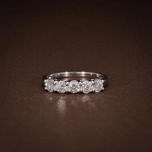 0.99Ctw Five <b>Stone</b> Ring Round Cut Lab Grown Diamond Ring F VVS Certified Diamond Wedding Band Anniversary Gift Half Band Ring - Product Image 1