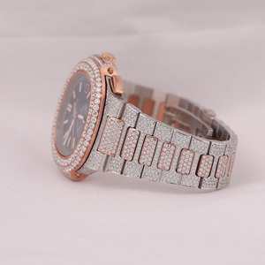 Custom Two Tone Rose White Full Iced VVS Moissanite Diamond Quartz <b>Watch</b> <b>for</b> <b>Men</b> Bar Dial 20mm Stainless Steel Band 3BAR Water - Product Image 3