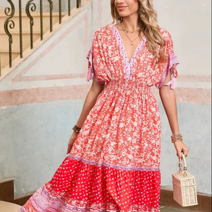 Vestido Maxi largo de verano dulce de algodón hecho a mano indio para regalo de dama de honor ropa de fiesta con estampado Floral personalizado - Product Image 1
