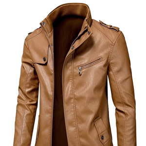 เสื้อโค้ทคอตั้งคุณภาพสูง สีตามสั่ง เสื้อโค้ทลำลองสำหรับผู้ชาย ผลิตโดยผู้ผลิต เสื้อโค้ทหนังวัวหลายกระเป๋า - Product Image 3