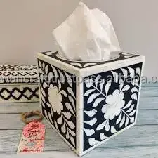 Nouvelle conception, boîte à mouchoirs classique durable et écologique, fabricant indien, exportation, incrustation d'os poli naturel, utilisation hôtelière - Product Image 4
