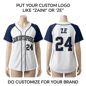 Maillot de baseball en jersey interlock blanc marine 100 % polyester 180 GSM de qualité supérieure avec empiècements raglan, broderie personnalisée du nom de l'équipe et transfert thermique - Product Image 1