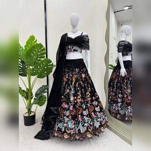 Lehenga Choli indien pour femmes, mariage, travail lourd de mariée, faux georgette, designer, tenue de soirée, prix de gros - Product Image 6