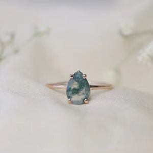 Handmade Pear Moss Agate Ring 925 Sterling Silver Boho Jewelry <b>Unique</b> Gemstone Ring Elegant <b>Gift</b> For Women - Product Image 1