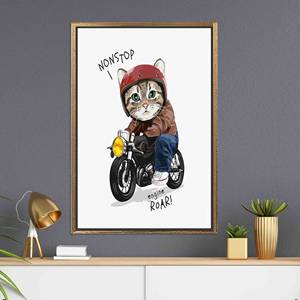 Toile imprimée : Chat à moto - Affiche artistique de chat mignon, TOILE ENCARTÉCHÉE DORÉE - Product Image 1