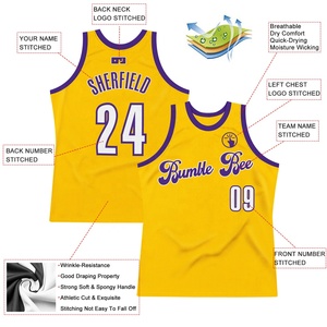 Maillot de basket-ball en maille 100% polyester imprimé sur mesure, jaune, pour nom, numéro, tenue d'équipe, uniforme de sport sans manches pour adultes - Product Image 3