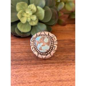 Gabby Spencer Golden Hill's <b>Statement</b> Boho <b>Ring</b> Turquoise Sterling <b>Silver</b> Vermeil Plating Platinum Band Size 8 Everyday Wear - Product Image 1