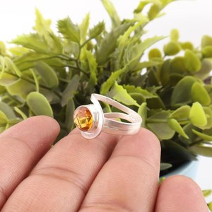 Handmade Citrine Ring Round Gemstone Sterling <b>Silver</b> November Birthstone Jewelry Elegant Gift For Women - Product Image 3