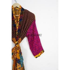 Bata de Verano para Mujer, Estilo Vintage, con Estampado Floral de Seda, Kimono, Bata de Baño, Vestido Largo, Transpirable - Product Image 3