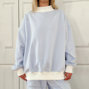 Sweat-shirt à col montant en coton surdimensionné confortable en molleton français avec logo personnalisé OEM, couleur contrastée, rayé, pour femmes - Product Image 1