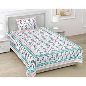 Turquoise Blue 100% Cotton Classic <b>Floral</b> <b>Sheet</b> Set with 1 Pillow Cover (BSB1105) - Product Image 1