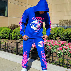 Custom Streetwear Sweat Suits Slim Fit Solid Color Puff Print Sweatpants and Hoodie Set <b>Men</b> Flared Pants Sweat Suit & Track Suit - Product Image 6