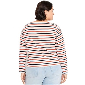 Signature Comfort Camiseta de manga larga a rayas para mujer Elegante cuello barco Tela de algodón Premium Top de mujer Perfecto para capas - Product Image 5