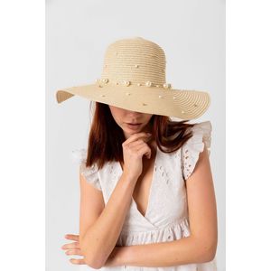 Beige Pearl Embellished Wide <b>Straw</b> <b>Hat</b> Hsr2069 - Beige6 - Product Image 5
