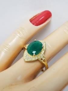 Bague de fiançailles ovale émeraude bague de Cocktail en diamant taille ovale pour femmes bague en diamant vert pour cadeaux Art déco diamant de mariage - Product Image 3