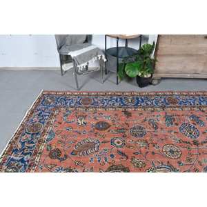 Tapis Turc Vintage Classique Orange Bleu Patchwork Design 7.1 X 10.2ft Coton Bio Laine Latex pour Couloir Rectangle Espace - Product Image 2