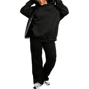 Wholesale Price Custom boxy fit High GSM cotton Fleece hoodies OEM Streetwear solid black Hoodies for Women - Product Image 4