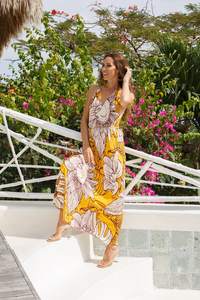 2024 Collection d'été à la main broderie travail caftan Maxi robe manches longues gland bloc impression couverture naturel taille nuits - Product Image 3