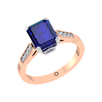Cincin pertunangan safir sintetis, cincin soliter emas padat 14k abadi, cincin pertunangan gigi Lab tumbuh berlian, batu aksen OEM OMD