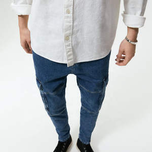 Salopette en jean classique pour homme, mode urbaine, vente en gros, logo personnalisé, respirante, polyester/coton lavé - Product Image 5