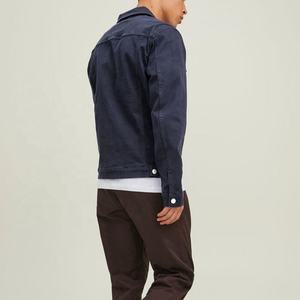 Veste en jean slim fit bleu foncé basique pour homme, vêtement de rue urbain durable, vêtement d'extérieur tendance pour l'hiver, look décontracté - Product Image 5