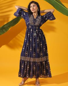 Robes décontractées en rayonne lurex pour femmes avec des styles d'impression décontractés lavables - Product Image 2