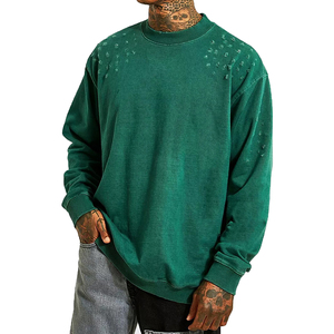 เสื้อสเวตเชิ้ตคอกลมผู้ชายผ้าฝ้าย 100% สั่งทำได้ตามต้องการจากโรงงานโดยตรง สวมใส่สบาย ลายปัก 3 มิติ ดีไซน์แบบทำเก่า สำหรับฤดูหนาว - Product Image 1