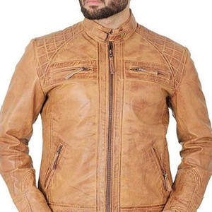 Chaqueta de cuero de camello desgastado Chaqueta de moda de cuero real para hombre Chaqueta de cuero de piel de cordero pura chaqueta para hombres - Product Image 6