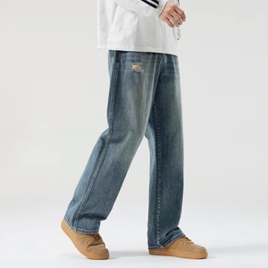 กางเกงยีนส์ของผู้ชายทรงสกินนี่ขาดทรงลิงของผู้ชายกางเกงยีนส์ผ้าคอตตอนแบบปรับแต่งได้ - Product Image 1