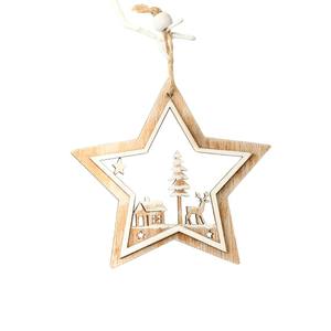 Adorno de campana navideña de madera cortada con láser con recortes de estrellas, madera contrachapada DIY, decoración colgante artesanal, venta al por mayor, decoración festiva para el hogar - Product Image 5