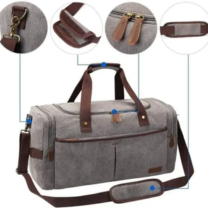 กระเป๋าเดินทางผ้าใบน้ำหนักเบาสำหรับผู้ชายกระเป๋าดัฟเฟิลกระเป๋าเดินทางสไตล์วินเทจหรูหราออกแบบโลโก้ได้ตามต้องการ - Product Image 3