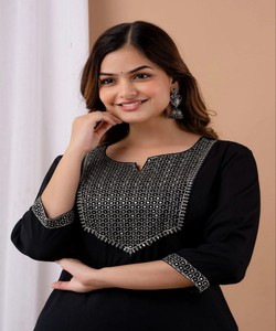 KURTI DE ALGODÓN CON BORDADO DE LUJO PARA USO DIARIO, MULTICOLOR, DE SECADO RÁPIDO, EN STOCK, PRECIO AL POR MAYOR, PRENDA ÉTNICA - Product Image 3