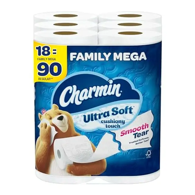 Promo eksklusif kertas Toilet Charmin-Ultra Soft Touch, 18 rol Mega Keluarga | 90 rol reguler untuk pembeli grosir