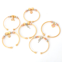 NYH Perle de cuivre minimaliste avec fleur de zircon rose Bracelet à breloques pour femme Bracelet de manchette réglable