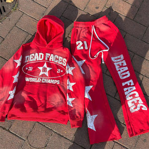 Ensemble Jogging Personnalisé de Haute Qualité 100% Coton avec Logo Brodé Unisexe Style Vintage Pantalon de Jogging et Sweat-Shirt Ensemble de Survêtement - Product Image 3