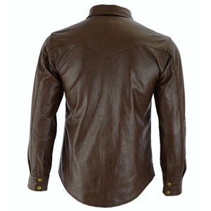 Best Selling New Style Men's <b>Leather</b> <b>Shirt</b> Customized Long Sleeves Casual Stand Collar High Quality and Affordable - Product Image 3