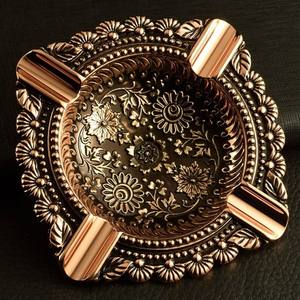 Cenicero redondo de metal de lujo con acabado de cobre Diseño clásico para el hogar moderno Restaurantes Bares Salones Oficinas - Product Image 1