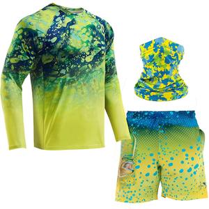 Men's Fishing Clothes Sets Uv protection Tournament Fishing Wear Quick Dry Fishing Shorts Shirts With <b>Neck</b> <b>Gaiter</b> easy to wash - Product Image 3
